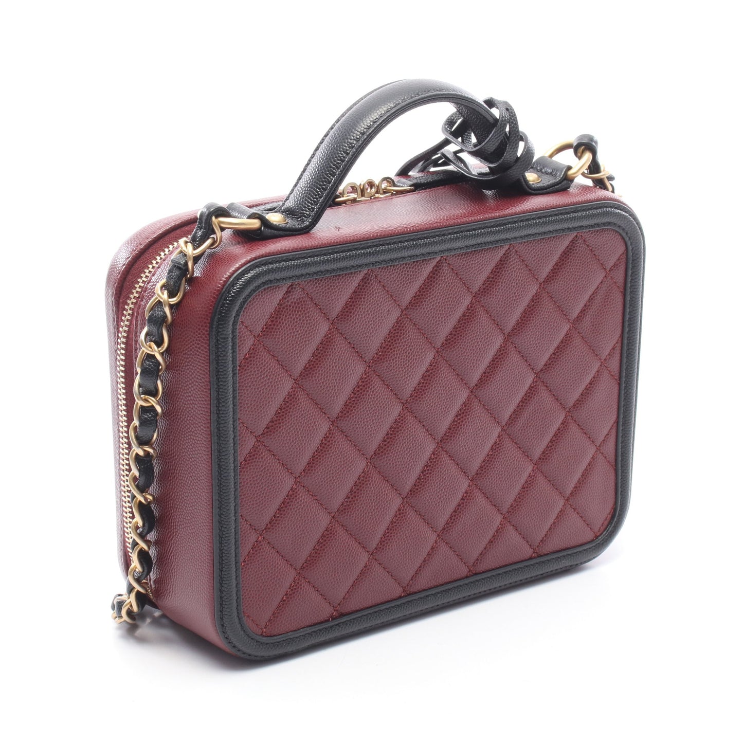 CCフィグリー スモール バニティバッグ 2WAY チェーンショルダーバッグ キャビアスキン ボルドー ブラック ゴールド金具 シャネル バッグ CHANEL