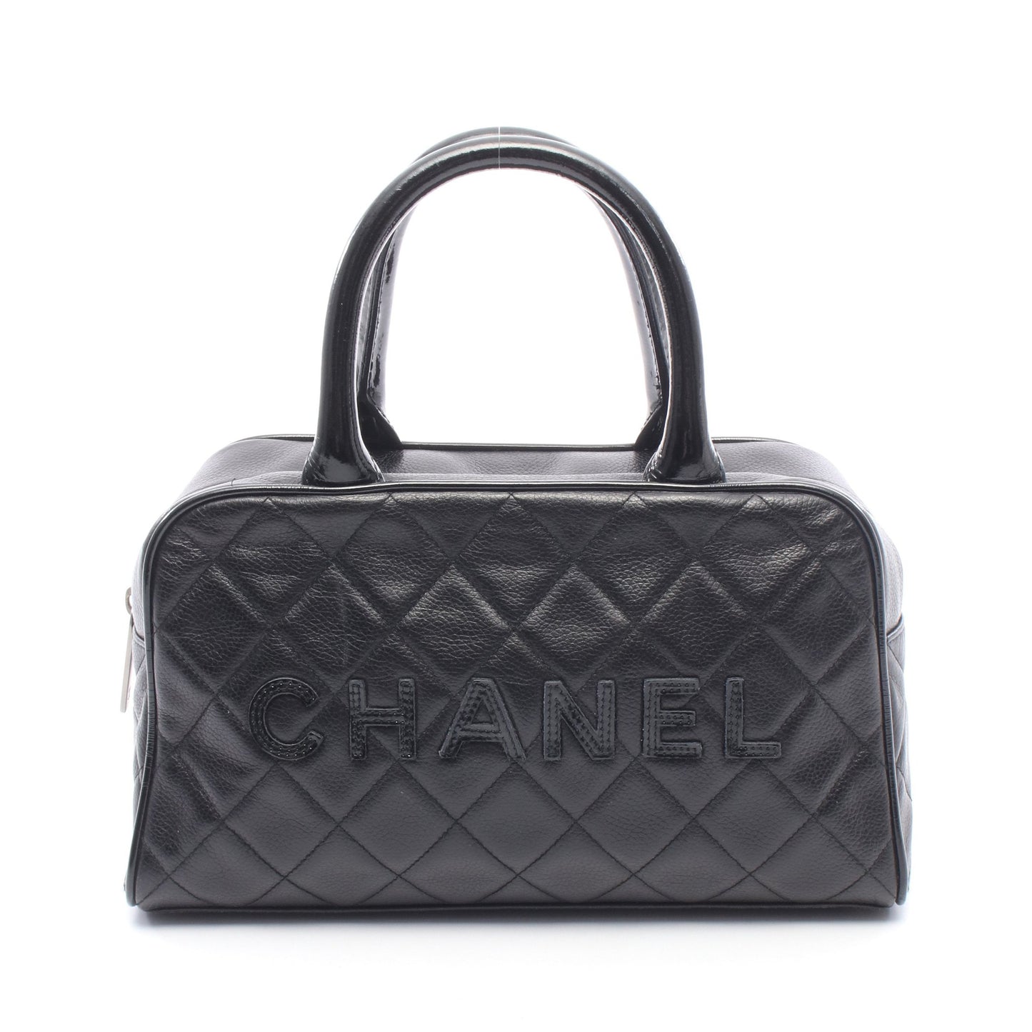 マトラッセ ミニ ハンドバッグ ミニボストンバッグ レザー エナメルレザー ブラック シルバー金具 シャネル バッグ CHANEL