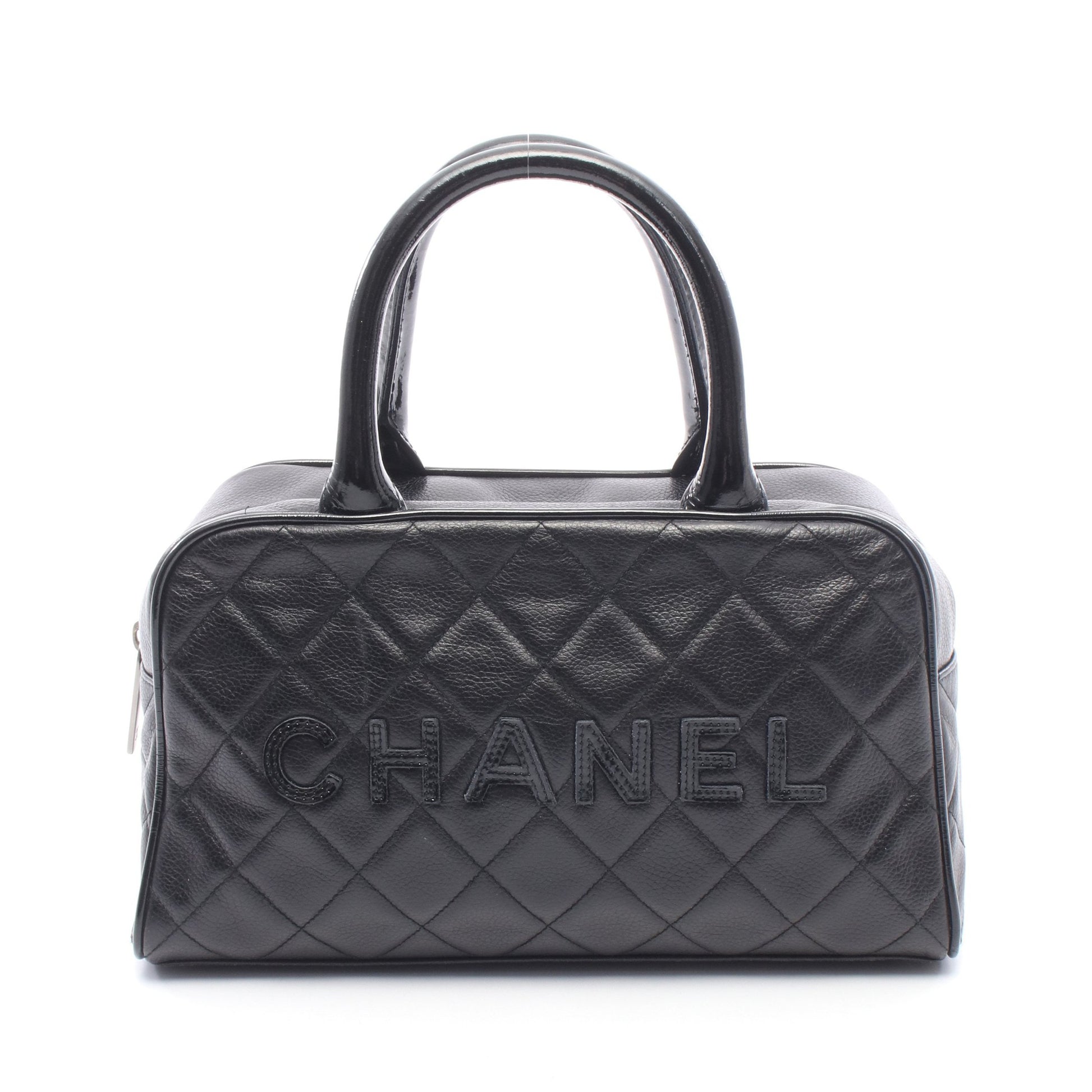 マトラッセ ミニ ハンドバッグ ミニボストンバッグ レザー エナメルレザー ブラック シルバー金具 シャネル バッグ CHANEL