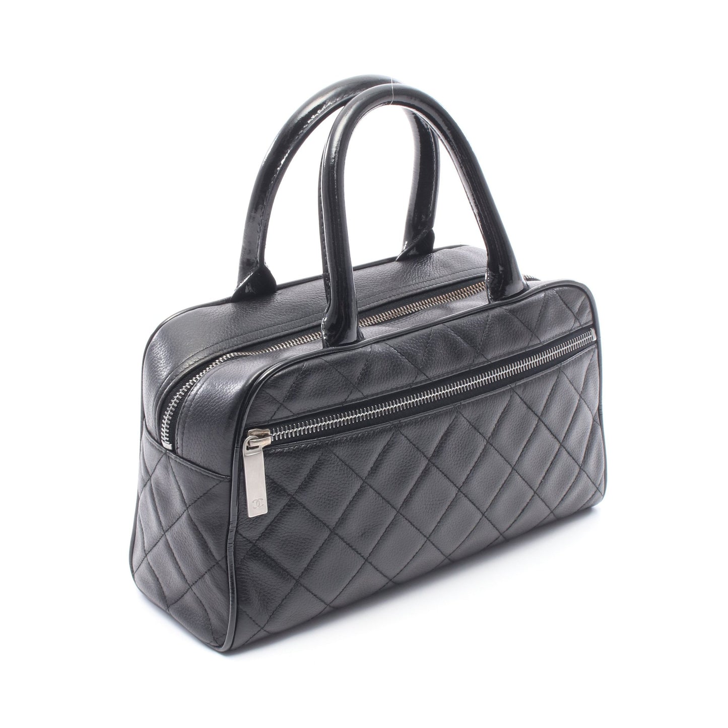 マトラッセ ミニ ハンドバッグ ミニボストンバッグ レザー エナメルレザー ブラック シルバー金具 シャネル バッグ CHANEL