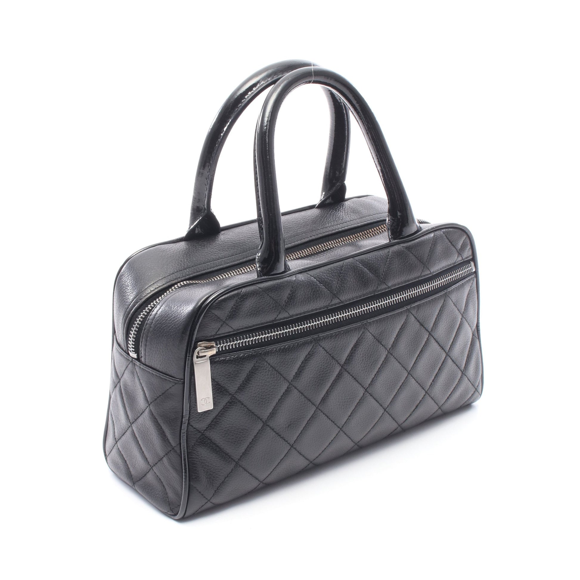 マトラッセ ミニ ハンドバッグ ミニボストンバッグ レザー エナメルレザー ブラック シルバー金具 シャネル バッグ CHANEL