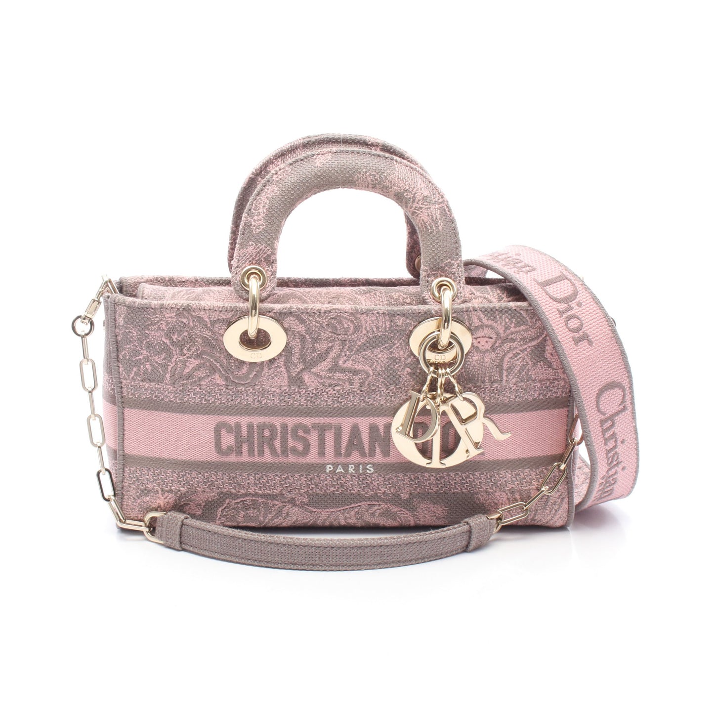LADY D-Joy ミディアム 2WAY ハンドバッグ キャンバス ピンク グレー クリスチャンディオール バッグ Christian Dior