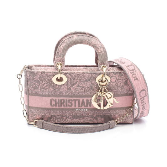 LADY D-Joy ミディアム 2WAY ハンドバッグ キャンバス ピンク グレー クリスチャンディオール バッグ Christian Dior