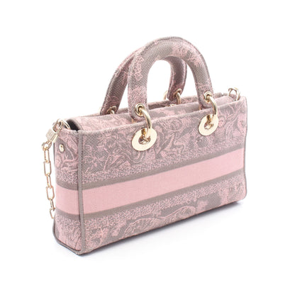 LADY D-Joy ミディアム 2WAY ハンドバッグ キャンバス ピンク グレー クリスチャンディオール バッグ Christian Dior