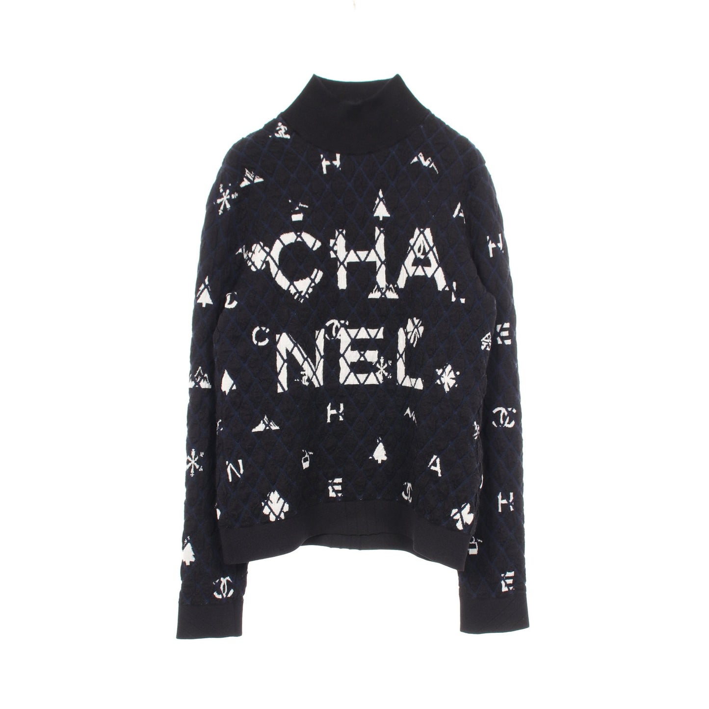 ロゴ チェック ハイネック ニット カシミヤ ウール ブラック オフホワイト ネイビー シャネル トップス CHANEL