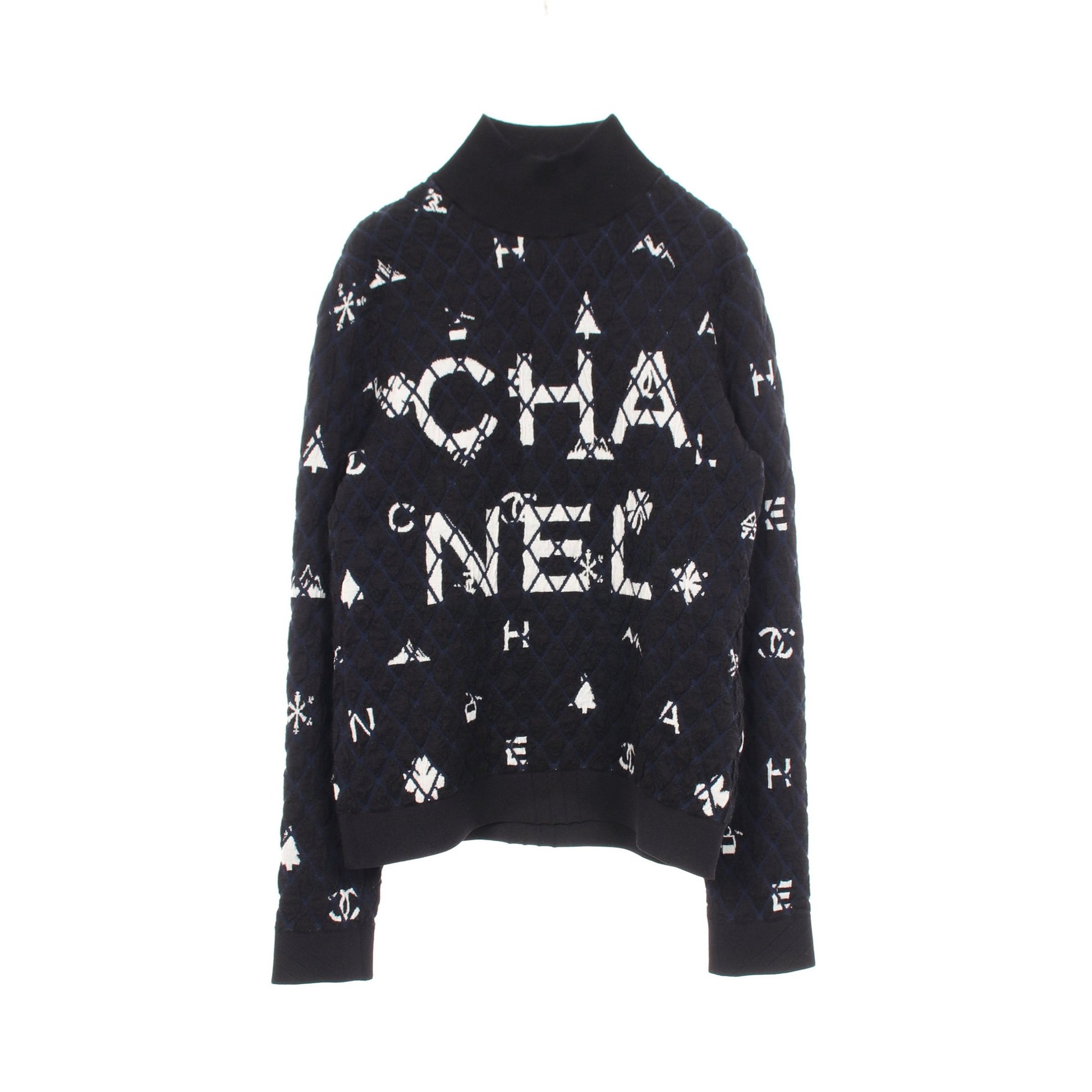 ロゴ チェック ハイネック ニット カシミヤ ウール ブラック オフホワイト ネイビー シャネル トップス CHANEL