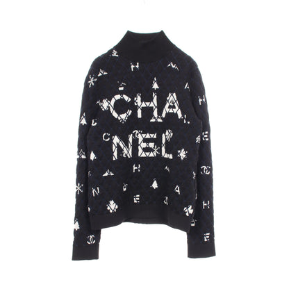 ロゴ チェック ハイネック ニット カシミヤ ウール ブラック オフホワイト ネイビー シャネル トップス CHANEL