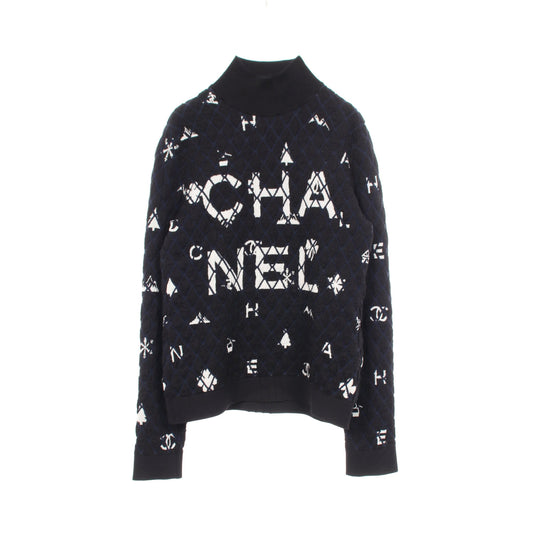 ロゴ チェック ハイネック ニット カシミヤ ウール ブラック オフホワイト ネイビー シャネル トップス CHANEL