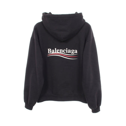 キャンペーンロゴ 裏起毛 プルオーバーパーカー コットン ブラック バレンシアガ トップス BALENCIAGA