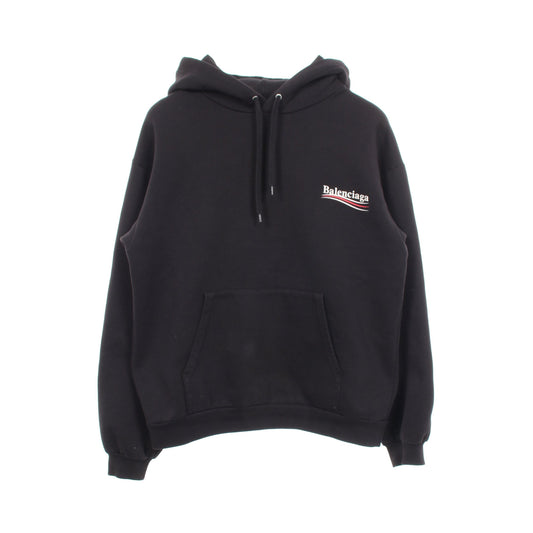 キャンペーンロゴ 裏起毛 プルオーバーパーカー コットン ブラック バレンシアガ トップス BALENCIAGA