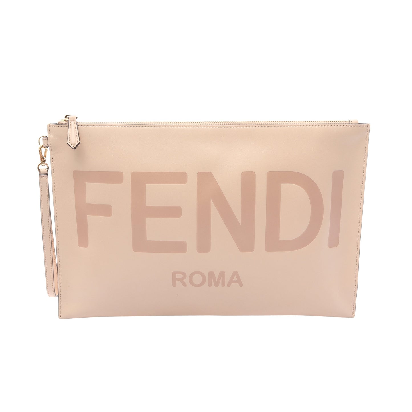 Large Flat Pouch クラッチバッグ レザー ピンクベージュ フェンディ