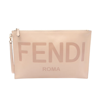Large Flat Pouch クラッチバッグ レザー ピンクベージュ フェンディ