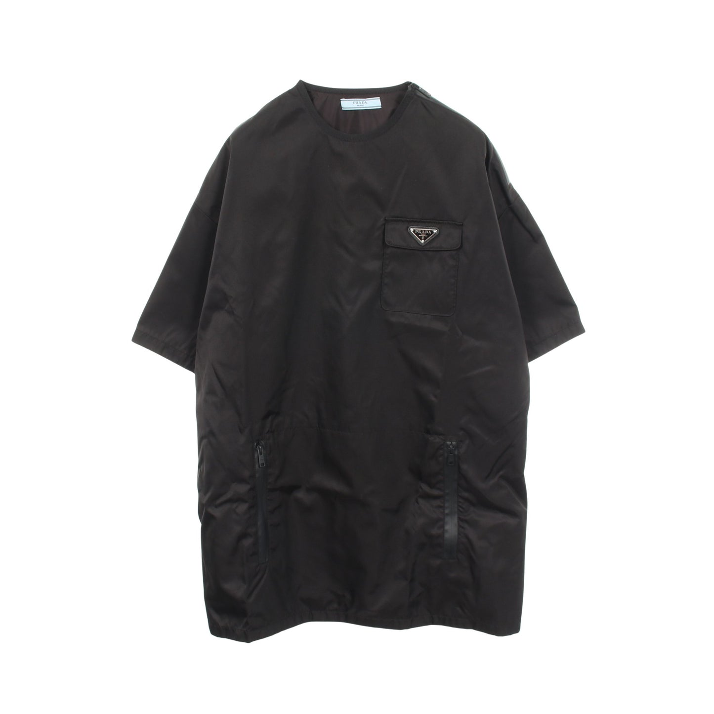 Re-Nylon 三角プレート 半袖 ワンピース ナイロン ブラック プラダ