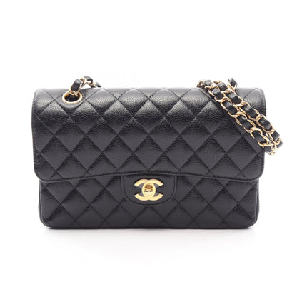 マトラッセ Wフラップ Wチェーンショルダーバッグ キャビアスキン ブラック ゴールド金具 シャネル バッグ CHANEL