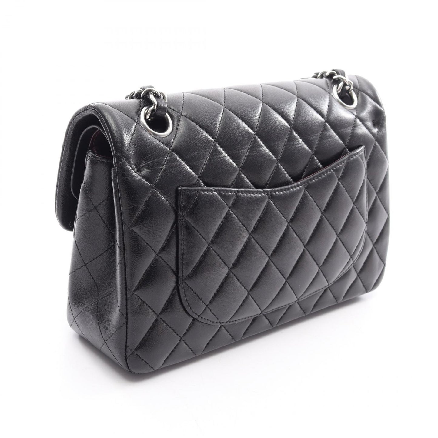 マトラッセ Wフラップ Wチェーンショルダーバッグ ラムスキン ブラック シルバー金具 シャネル バッグ CHANEL