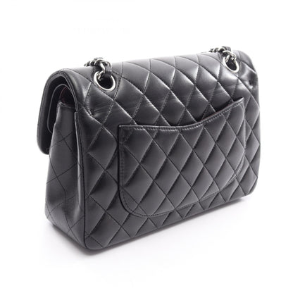 マトラッセ Wフラップ Wチェーンショルダーバッグ ラムスキン ブラック シルバー金具 シャネル バッグ CHANEL