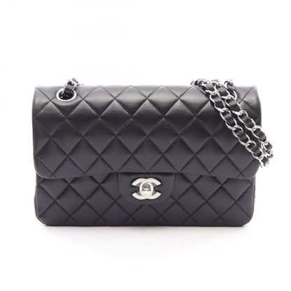 マトラッセ Wフラップ Wチェーンショルダーバッグ ラムスキン ブラック シルバー金具 シャネル バッグ CHANEL