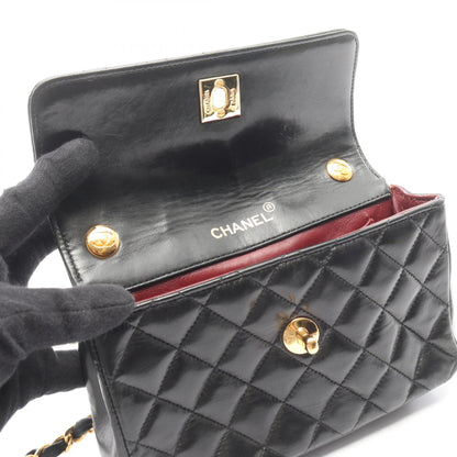 マトラッセ ミニ チェーンショルダーバッグ ラムスキン ブラック ゴールド金具 シャネル バッグ CHANEL