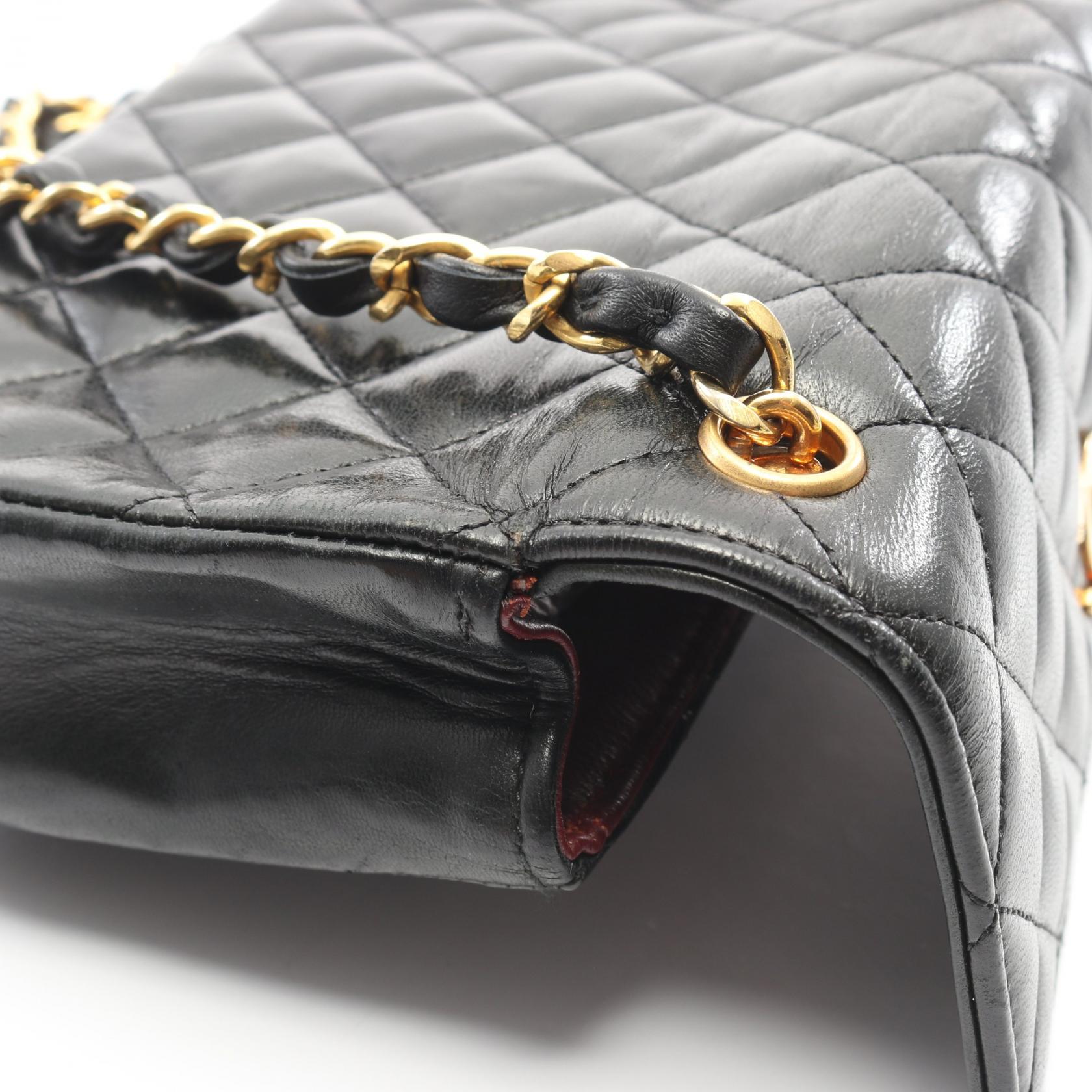 マトラッセ ミニ チェーンショルダーバッグ ラムスキン ブラック ゴールド金具 シャネル バッグ CHANEL