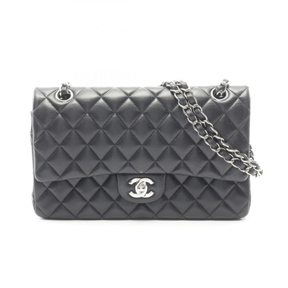 マトラッセ Wフラップ Wチェーンショルダーバッグ ラムスキン ブラック シルバー金具 シャネル バッグ CHANEL