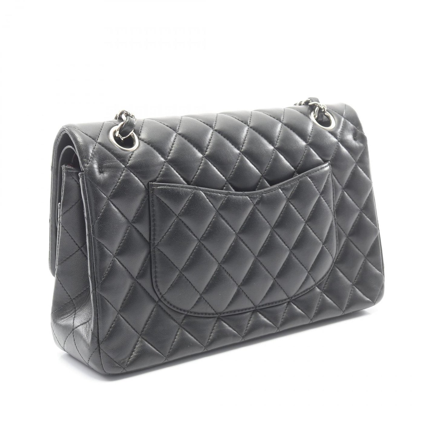 マトラッセ Wフラップ Wチェーンショルダーバッグ ラムスキン ブラック シルバー金具 シャネル バッグ CHANEL