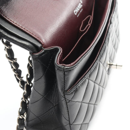 マトラッセ Wフラップ Wチェーンショルダーバッグ ラムスキン ブラック シルバー金具 シャネル バッグ CHANEL