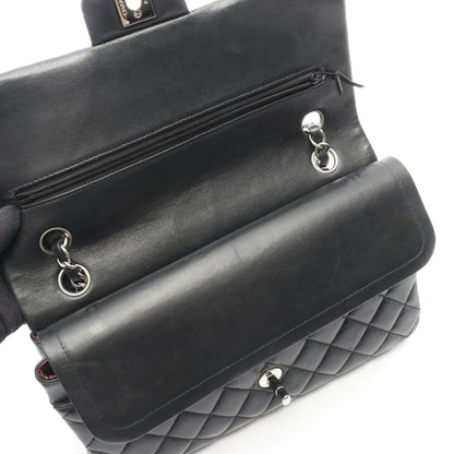 マトラッセ Wフラップ Wチェーンショルダーバッグ ラムスキン ブラック シルバー金具 シャネル バッグ CHANEL