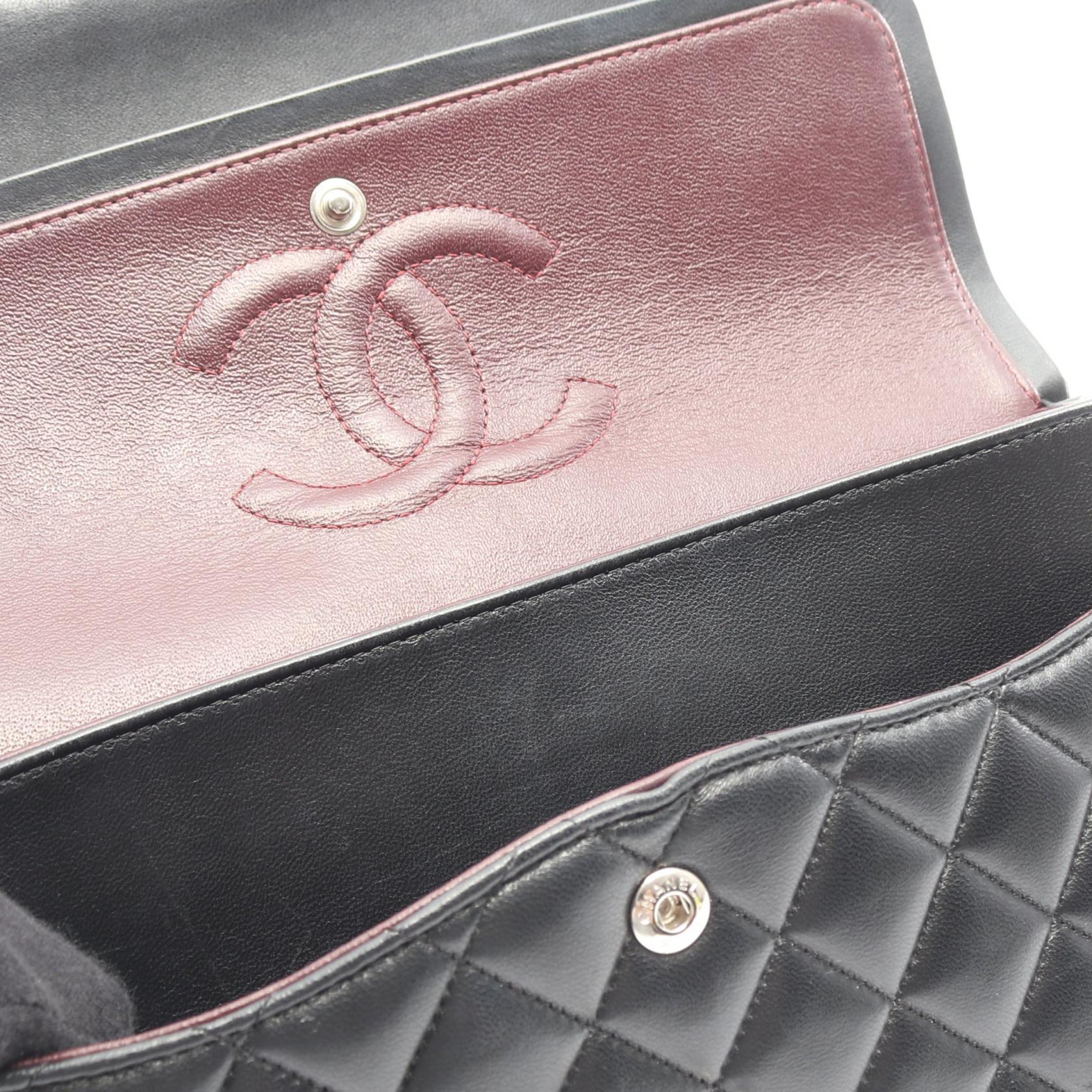 マトラッセ Wフラップ Wチェーンショルダーバッグ ラムスキン ブラック シルバー金具 シャネル バッグ CHANEL