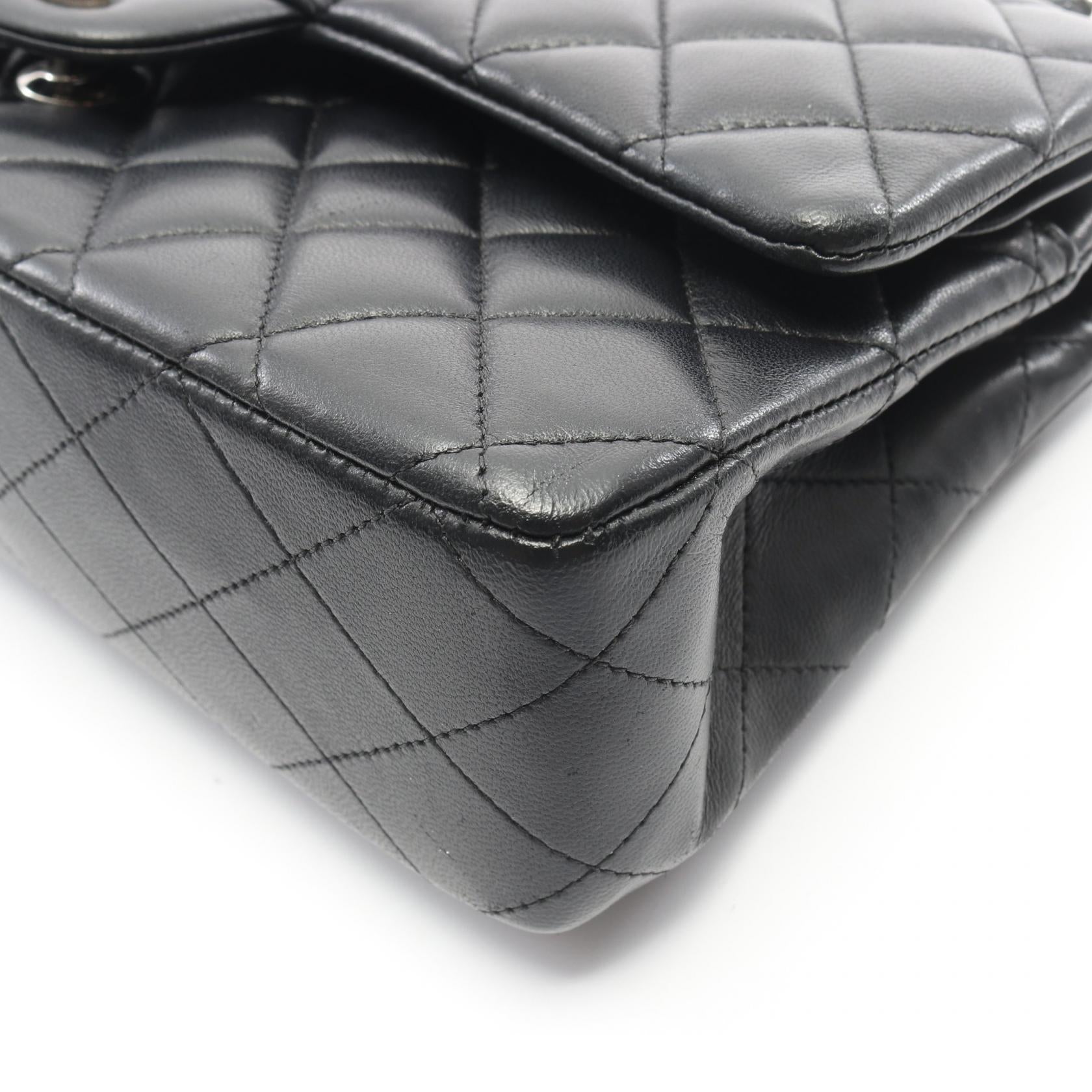 マトラッセ Wフラップ Wチェーンショルダーバッグ ラムスキン ブラック シルバー金具 シャネル バッグ CHANEL