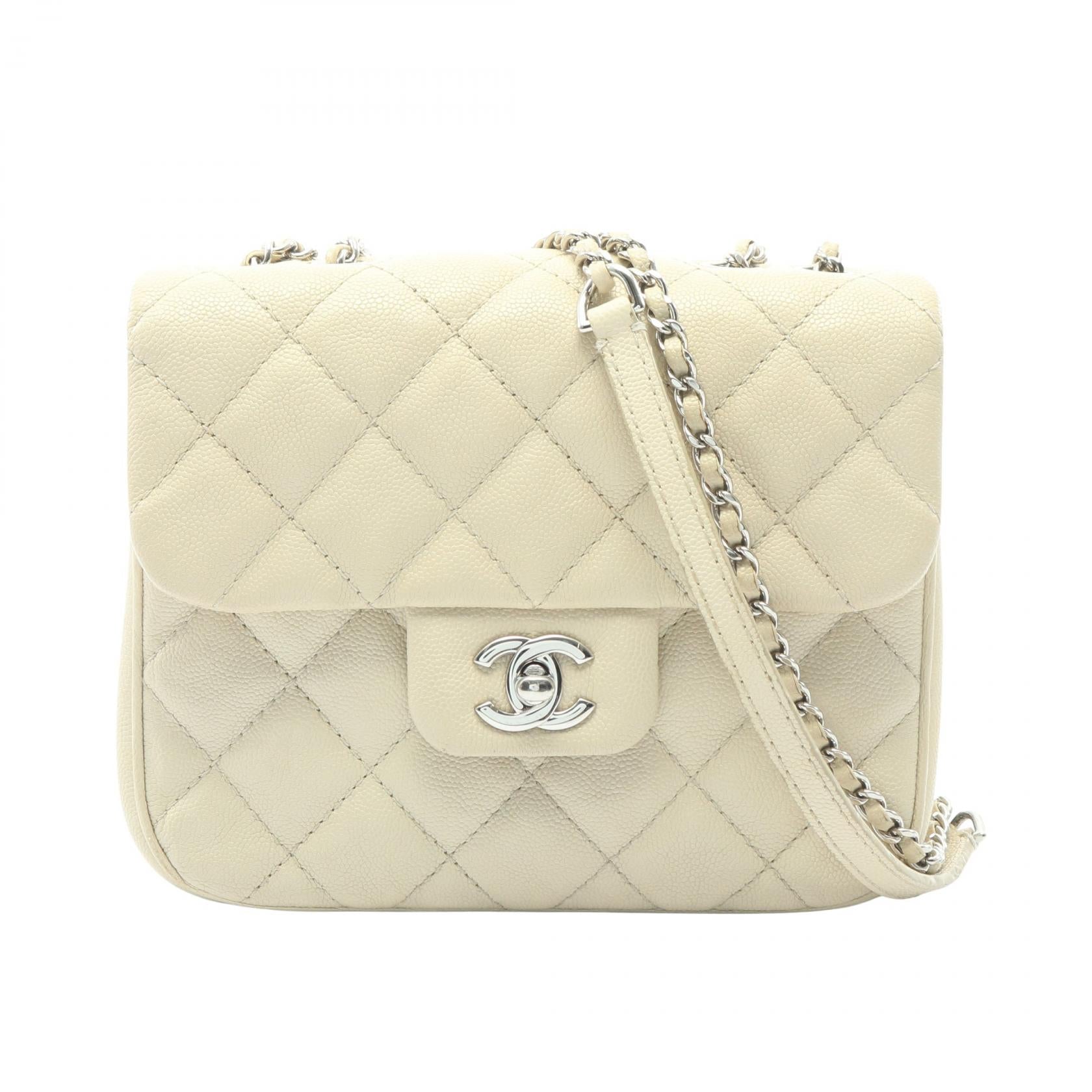 マトラッセ スモールフラップ チェーンショルダーバッグ キャビアスキン アイボリー シルバー金具 シャネル バッグ CHANEL