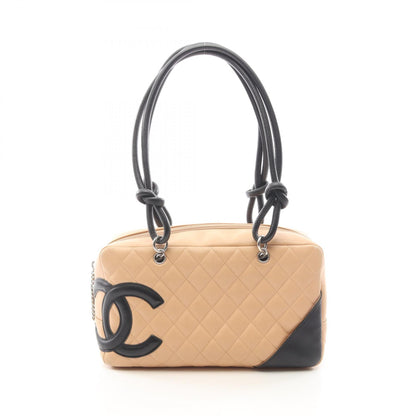 カンボンライン ボーリングバッグ ショルダーバッグ レザー ベージュ ブラック シルバー金具 シャネル バッグ CHANEL