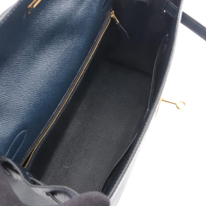 ケリー32 外縫い 2WAY ブルーインディゴ ハンドバッグ ヴォーエプソン ネイビー ゴールド金具 ○W刻印 エルメス バッグ HERMES