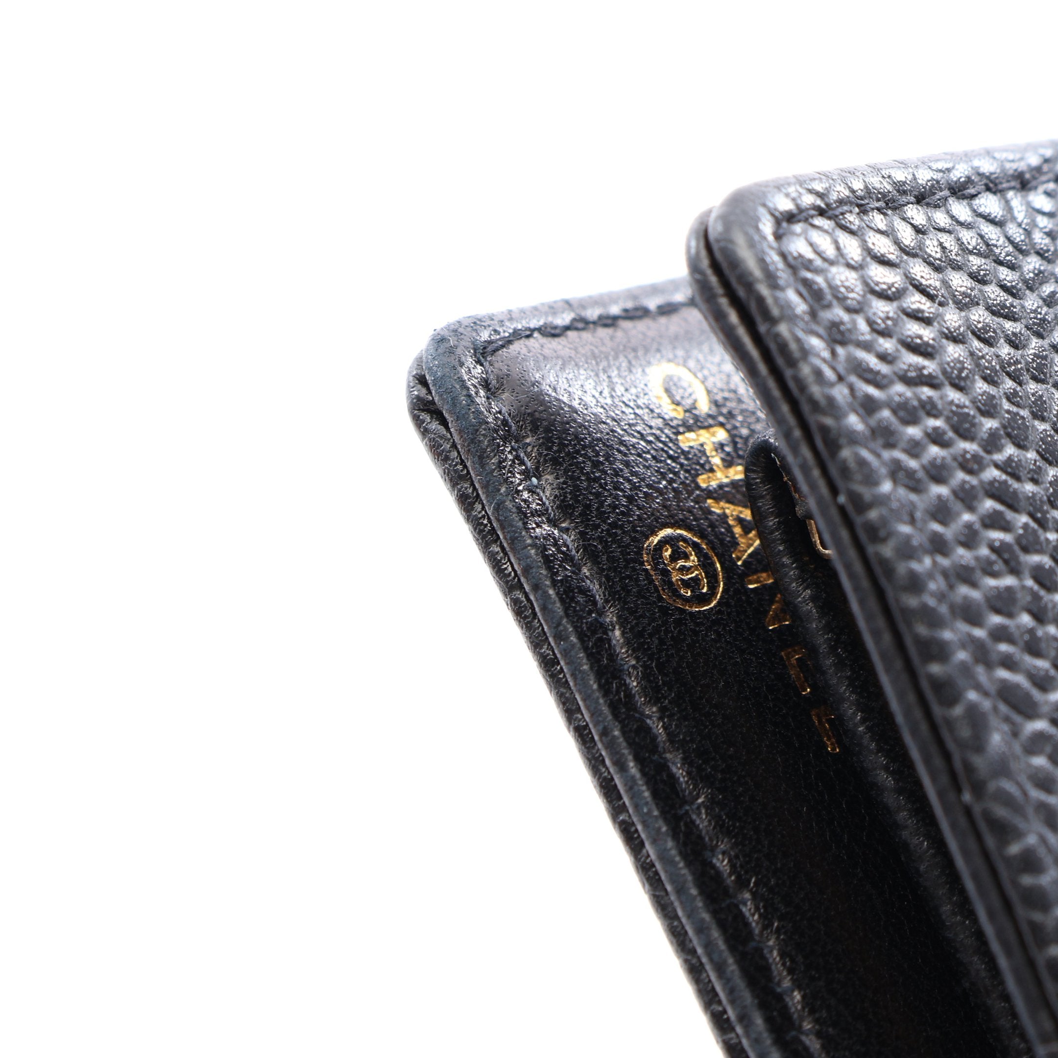 ココマーク 二つ折り長財布 キャビアスキン ブラック ゴールド金具