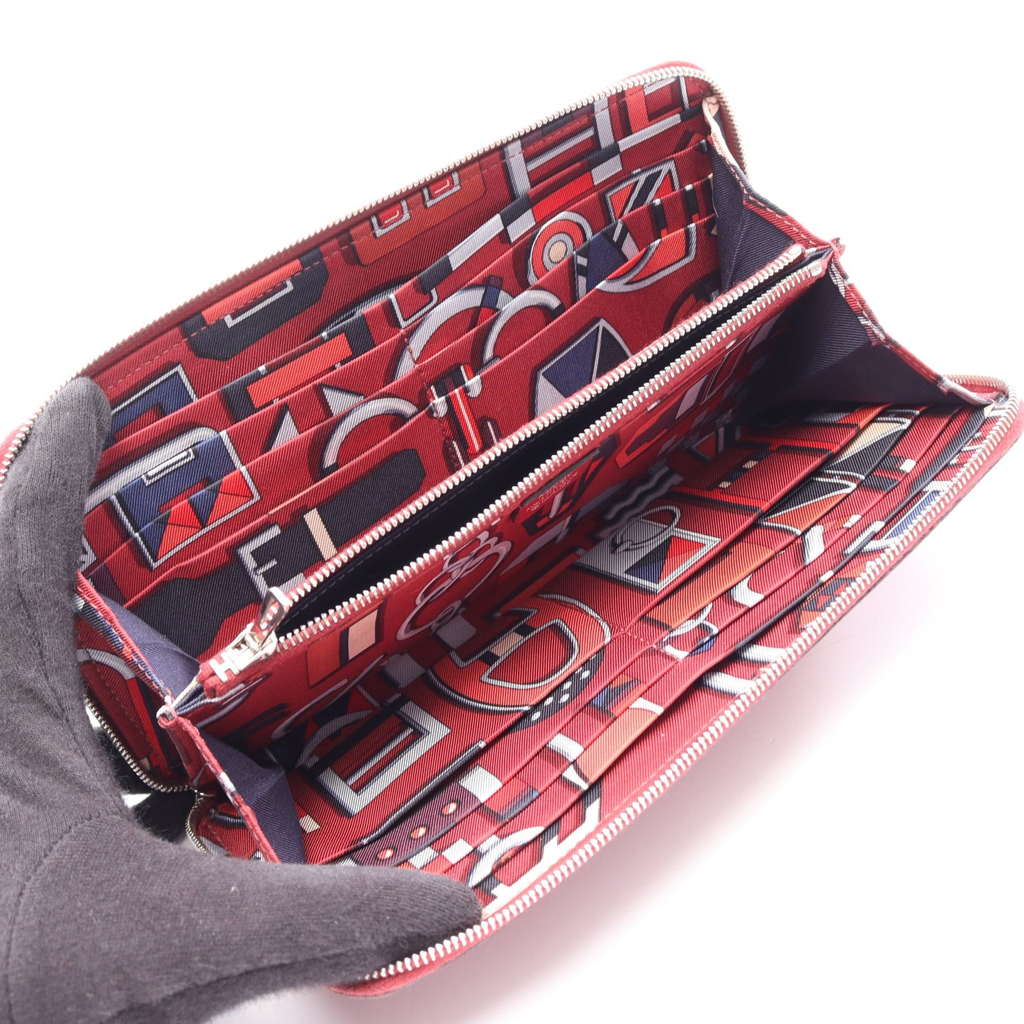 アザップロング シルクイン ルージュグレナ ラウンドファスナー長財布 ヴォーエプソン バーガンディ シルバー金具 X刻印 エルメス 財布・小物 HERMES
