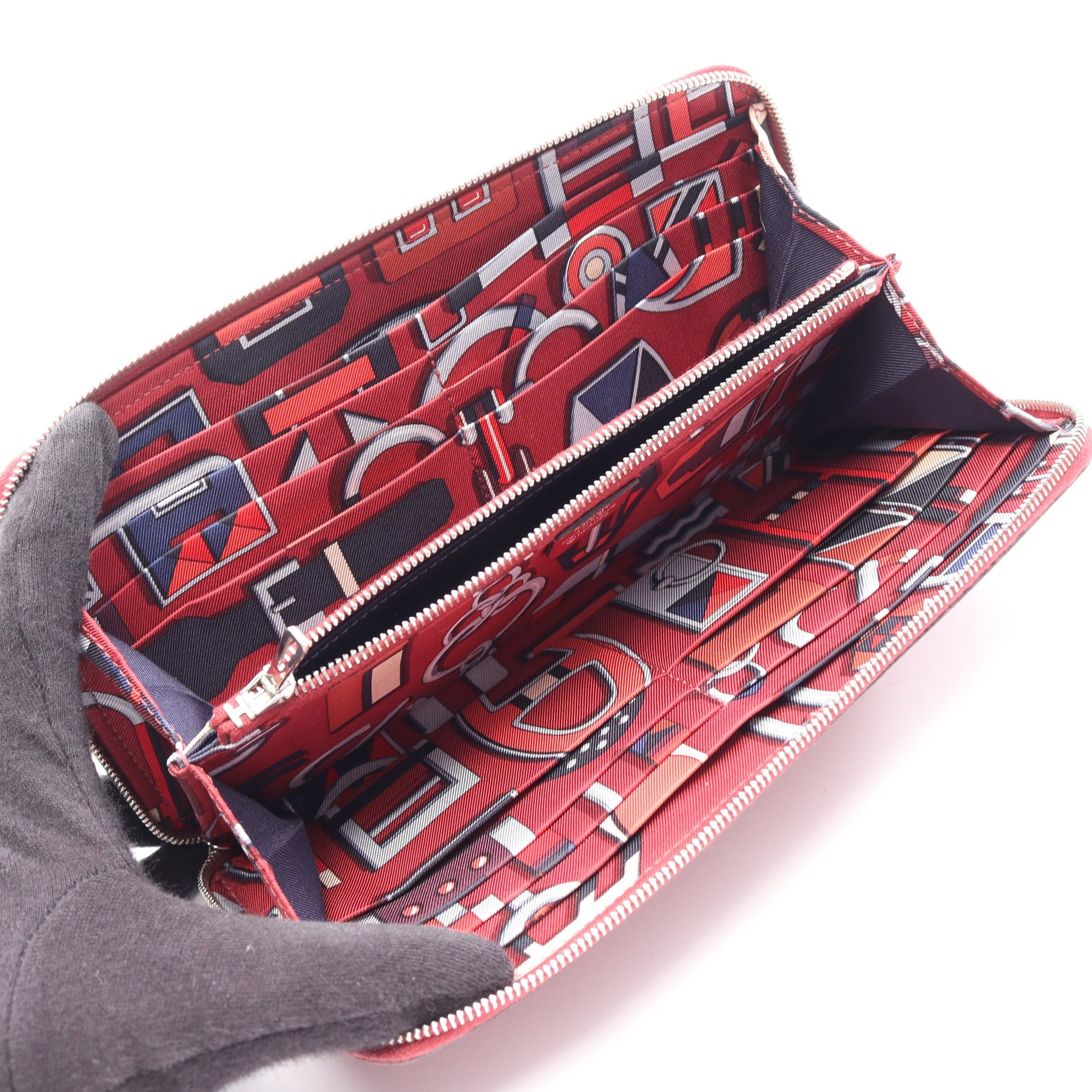 アザップロング シルクイン ルージュグレナ ラウンドファスナー長財布 ヴォーエプソン バーガンディ シルバー金具 X刻印 エルメス 財布・小物 HERMES
