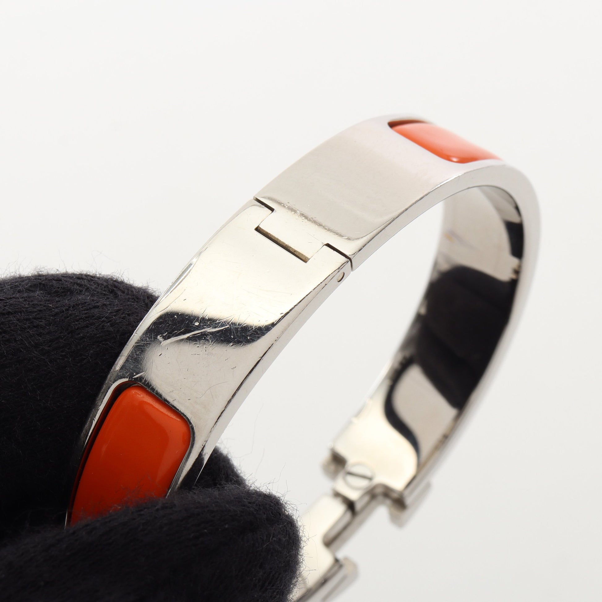 クリッククラックPM バングル エナメル シルバー オレンジ エルメス アクセサリー HERMES