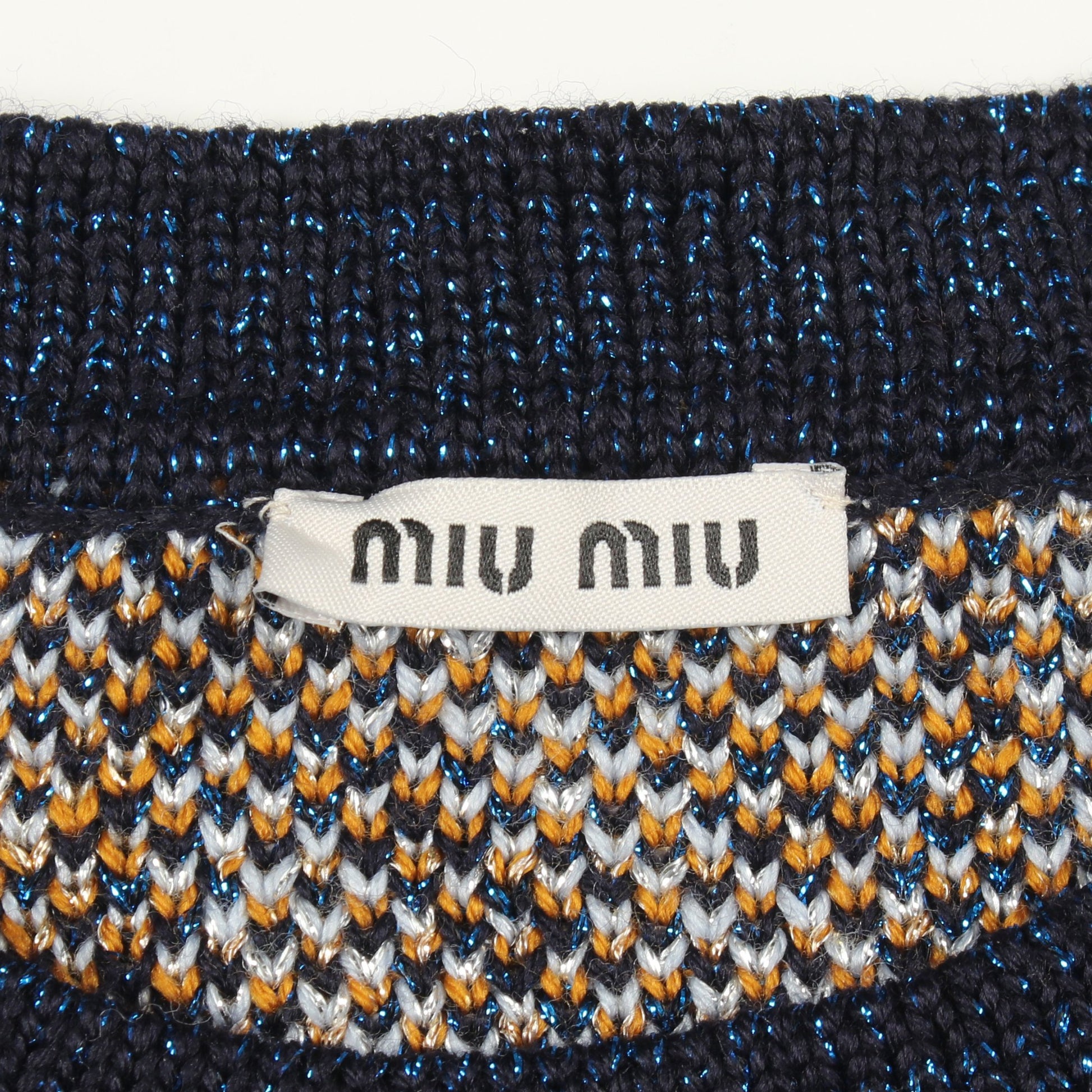 総柄 半袖 ニット ウール ライトブルー ブルー イエロー ミュウミュウ トップス miu miu