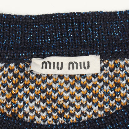 総柄 半袖 ニット ウール ライトブルー ブルー イエロー ミュウミュウ トップス miu miu