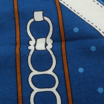 カレジェアン カレ140 LA PROMENADE DU MATIN スカーフ ショール カシミヤ シルク ブルー エルメス 財布・小物 HERMES