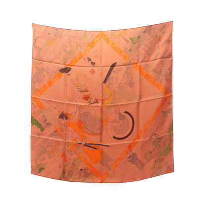 カレ90 Etriers RemiLes Artisans d Hermes スカーフ シルク オレンジブラウン マルチカラー エルメス 財布・小物 HERMES