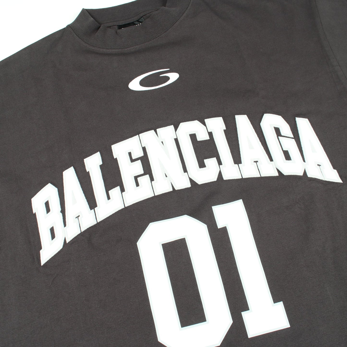 ロゴ刺繍 オーバーサイズ 半袖Tシャツ コットン ダークグレー ホワイト バレンシアガ トップス BALENCIAGA