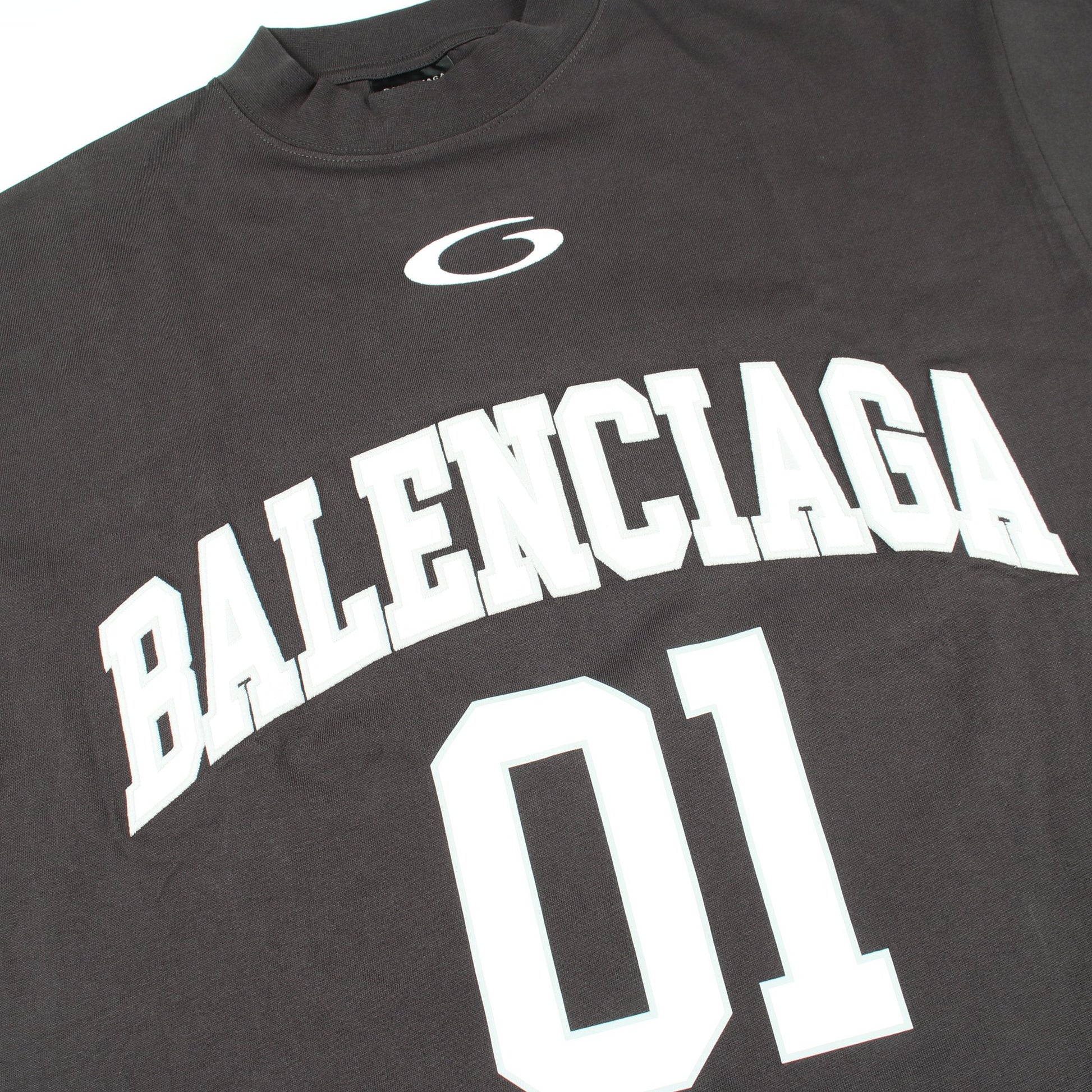 ロゴ刺繍 オーバーサイズ 半袖Tシャツ コットン ダークグレー ホワイト バレンシアガ トップス BALENCIAGA