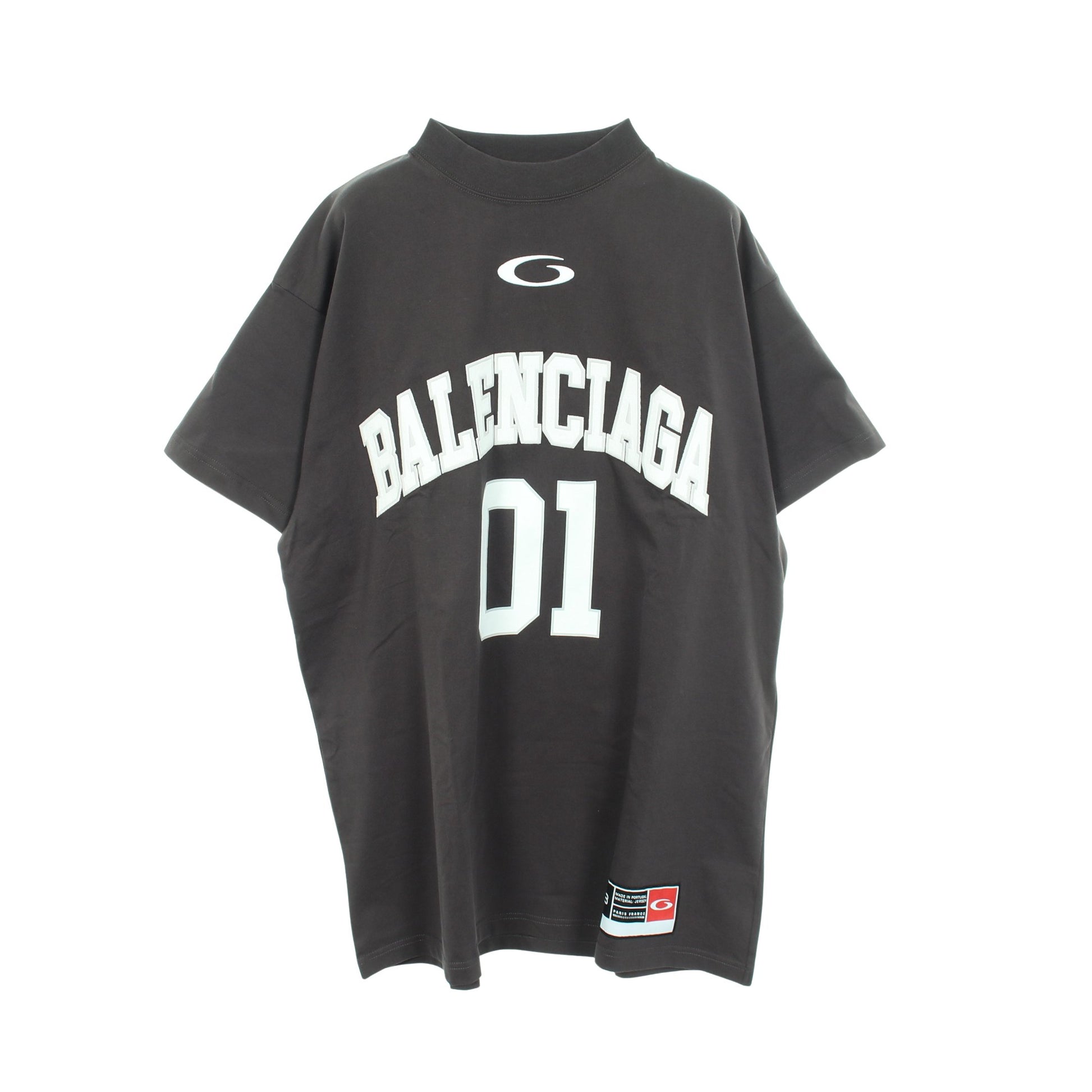 ロゴ刺繍 オーバーサイズ 半袖Tシャツ コットン ダークグレー ホワイト バレンシアガ トップス BALENCIAGA
