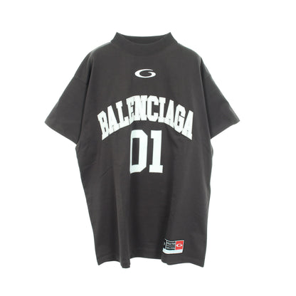 ロゴ刺繍 オーバーサイズ 半袖Tシャツ コットン ダークグレー ホワイト バレンシアガ トップス BALENCIAGA