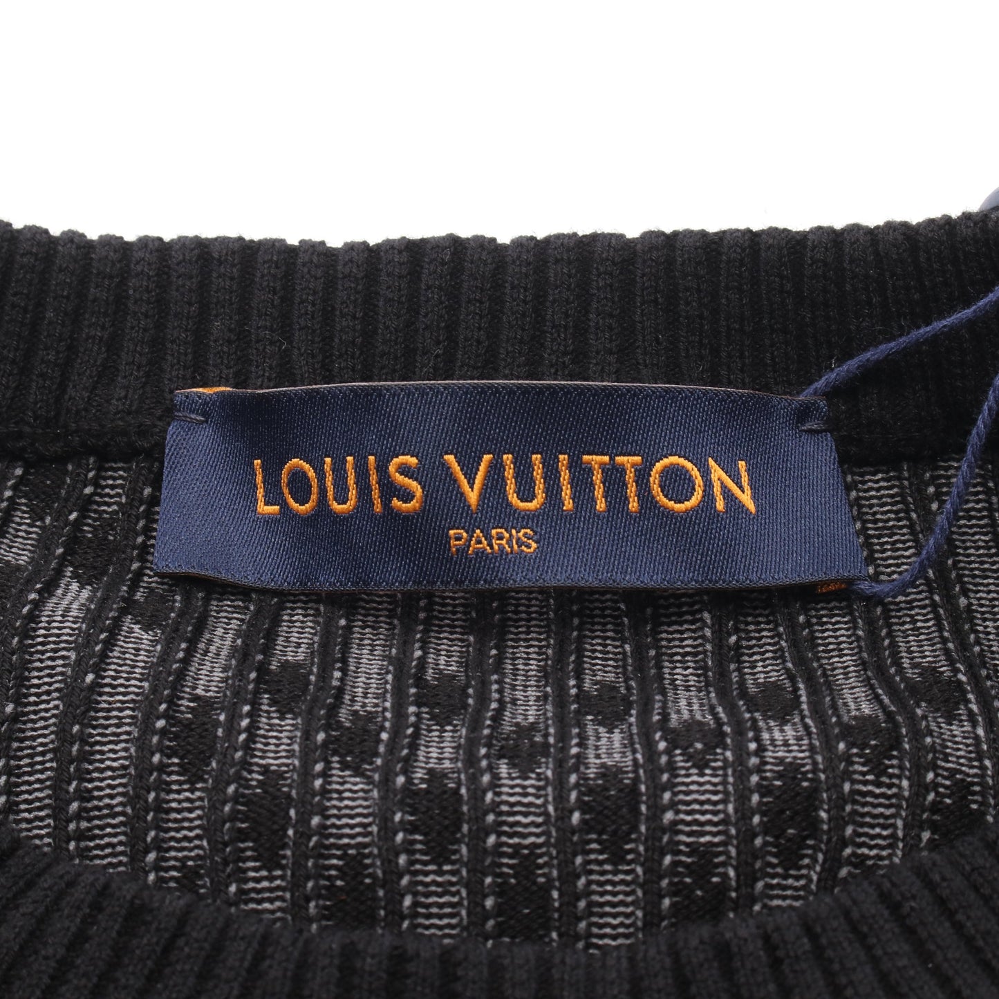 ディストーテッド ダミエ クルーネック ニット コットン ブラック グレー ルイヴィトン トップス LOUIS VUITTON