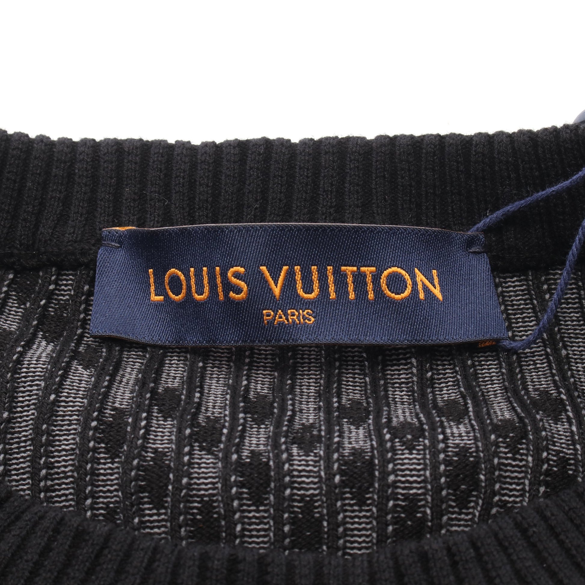 ディストーテッド ダミエ クルーネック ニット コットン ブラック グレー ルイヴィトン トップス LOUIS VUITTON