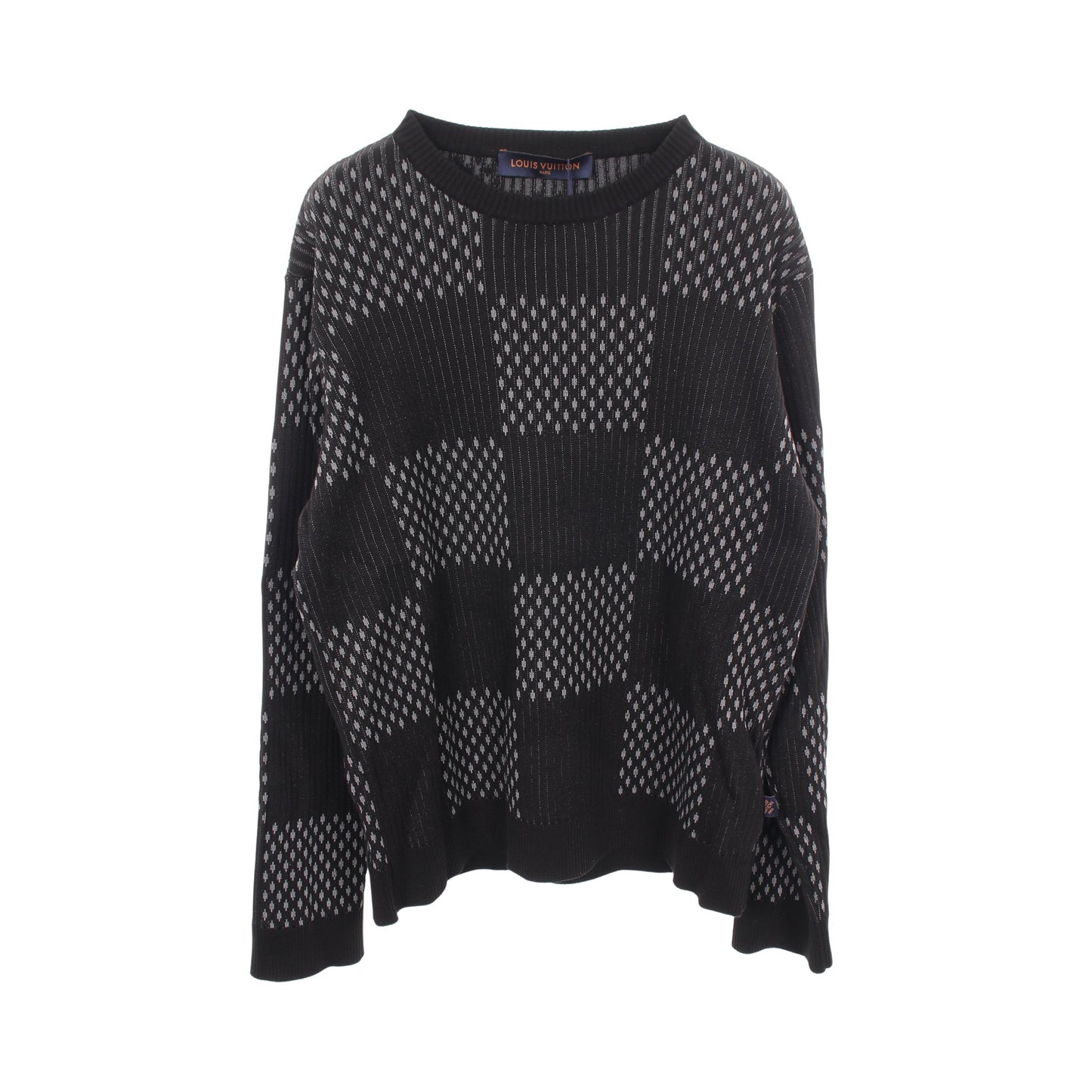 ディストーテッド ダミエ クルーネック ニット コットン ブラック グレー ルイヴィトン トップス LOUIS VUITTON