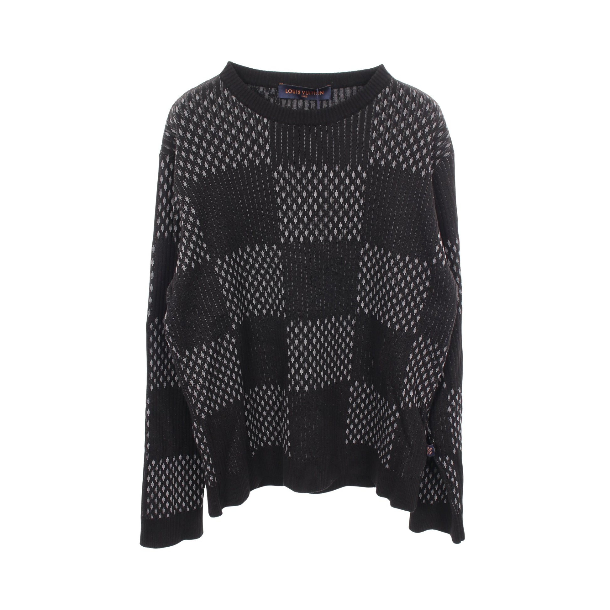 ディストーテッド ダミエ クルーネック ニット コットン ブラック グレー ルイヴィトン トップス LOUIS VUITTON