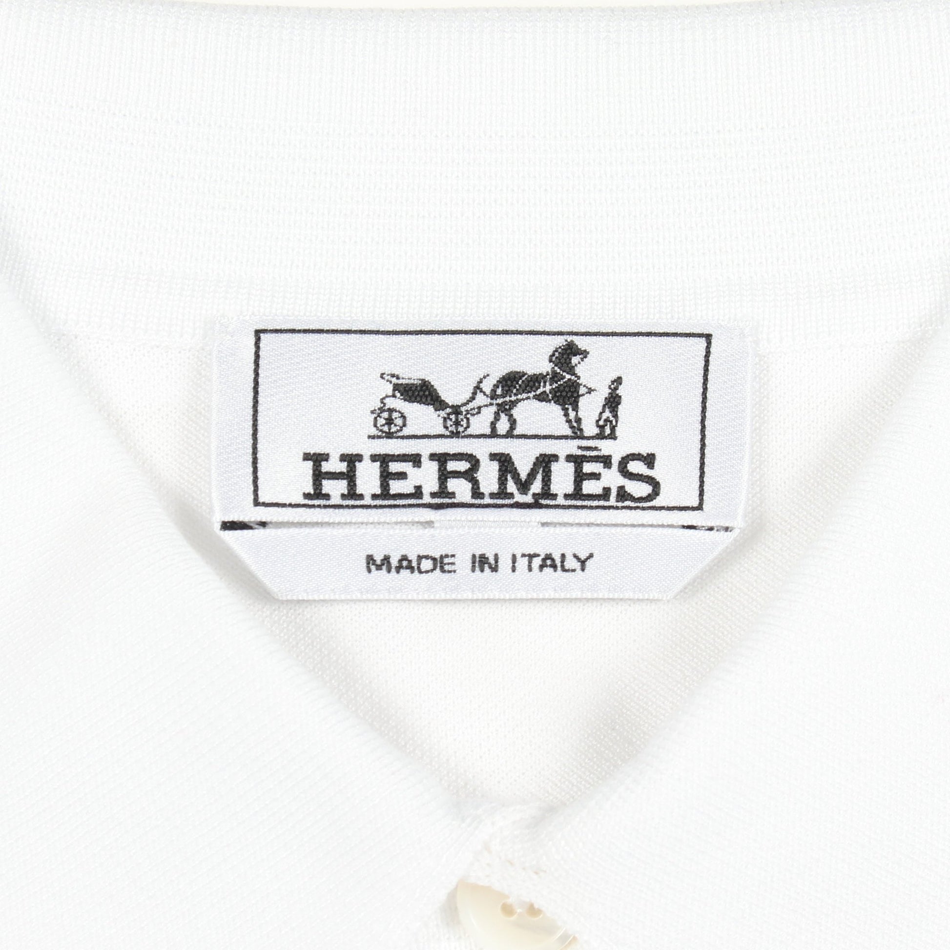 H刺繍ポケット 半袖 ポロシャツ コットン ホワイト エルメス トップス HERMES