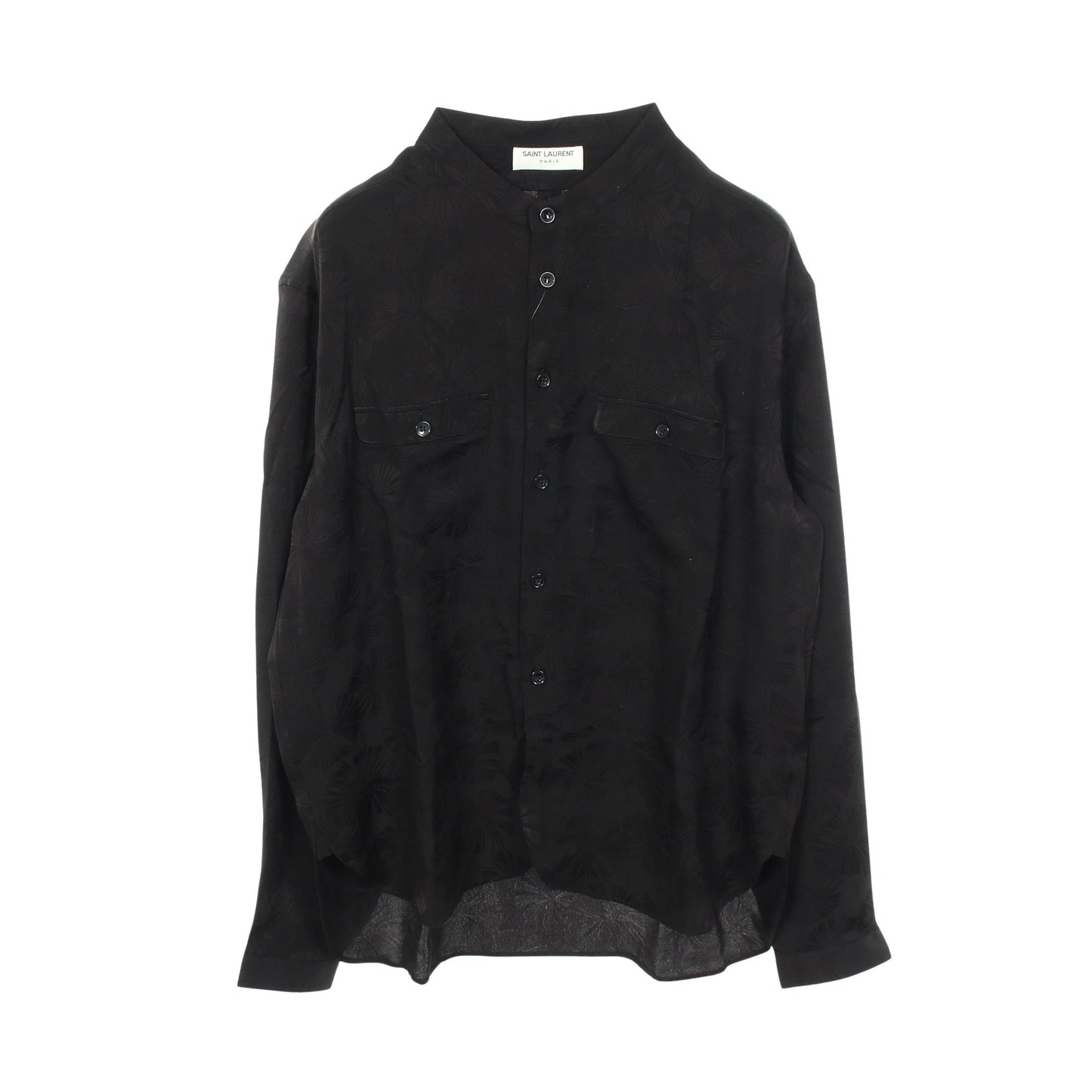 ノーカラー 総柄 シャツ シルク ブラック サンローランパリ トップス SAINT LAURENT PARIS